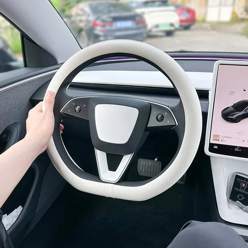 PU Leather Steering Wheel Cover For Tesla Model 3 Y Highland Anti Slip Steering Replacement Protect Cover Interior Accessories