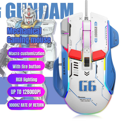 FreeWolf G6 Mechanical Wired Gaming Mouse 12800 DPI RGB Backlit Macro Ergonomic Mecha Design Ergonomic Gaming Office