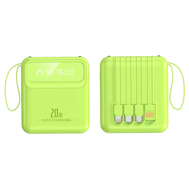20000mAh 10000mAh Power Bank Built-in Cable Phone External Battery Powerbank Charger for Xiaomi Poco iPhone Samsung iPad