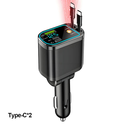 120W Retractable Car Charger with Roof Starlight USB C Cable Fast Charger Cigarette Lighter Adapter For IPhone Huawei Samsung