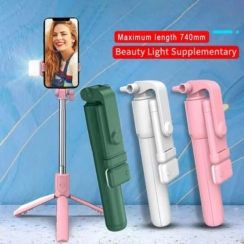 Foldable Portable Selfie Stick Tripod With Detachable Bluetooth Remote Control With LED Selfie Light For Phone Video Live Holder