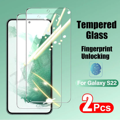 2PCS Tempered Glass For Samsung Galaxy S21 S22 S23 Plus S24 FE S25 S26 Ultra S25edge Screen Protector Fingerprint Unlocking