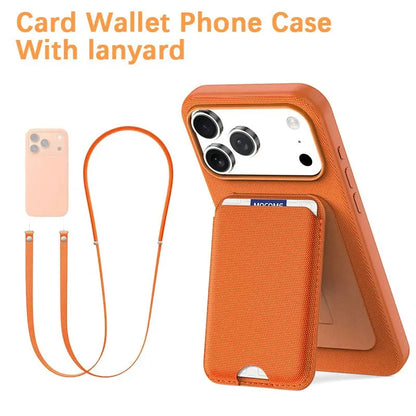 High End Official Magnetic Woven Strap Stand Card Holder Phone Case For Iphone 17 16 15 14 Pro Max Air Crossbody Lanyard Cover