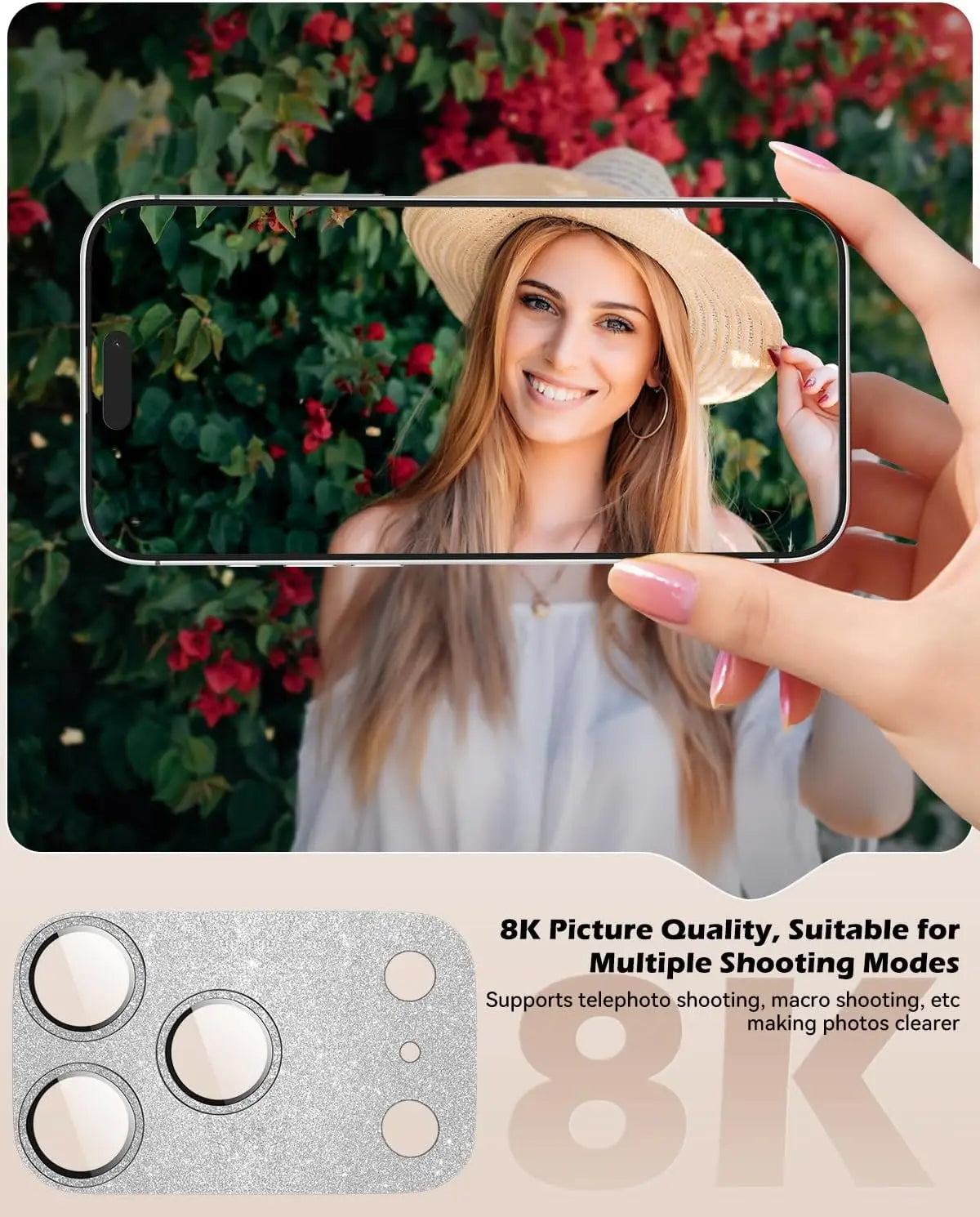 1PC Silver Glitter Integrated Camera Lens Protector for iPhone 17-13 Pro Max 9H HD Tempered Glass Anti-Scratch Case Friendly