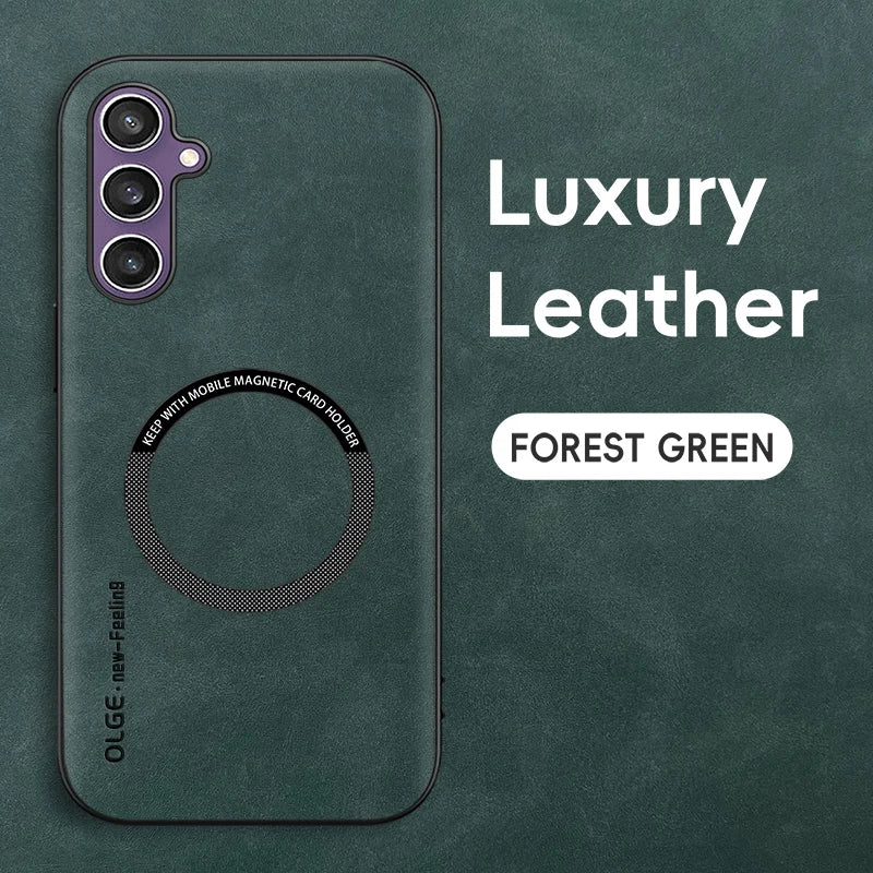 Luxury Leather For Magsafe Magnetic Wireless Charging Phone Case For Samsung Galaxy S26 S25 S24 S23 S22 Ultra Plus Back Cover