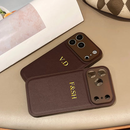 Personalized Customized Name Color Faux Leather Case For iPhone18 17 16 15 14 13 Pro Max Plus 17Air Hot Gold Foil Engraved Cover