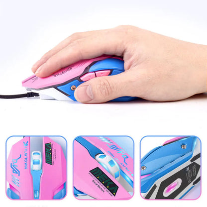 OW DVA Pink Game Office Mouse Girls Light-emitting Competition Chicken Cute Wired Mouse for PC Laptop CF Overwatch
