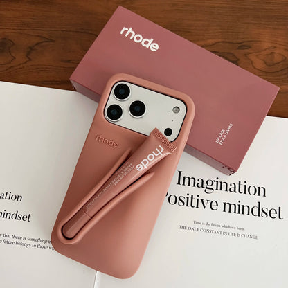 With Box Lipstick Rhod Phone Case for iPhone 16 17 Air 15 14 13 12 11 Pro Max Plus Makeup Lip Gloss Holder Silicone Back Cover