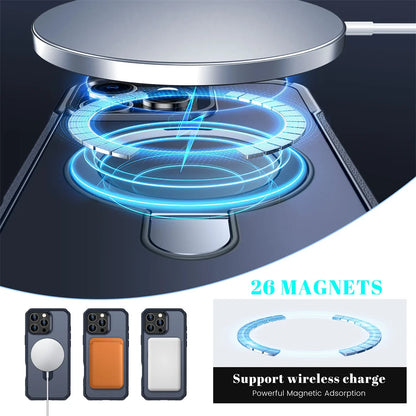 For Magsafe Wireless Charge Fold Magnetic Stand Phone Case For iPhone 15 16 17 18 Pro Max 16E 14 13 12 11 Anti-slip Bumper Cover