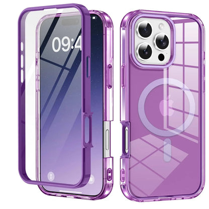 For iPhone 17/16e/15/14/13/12/11 Pro Max/Air Full Body Shockproof Case with Magnetic Built-in Screen Protector Transparent