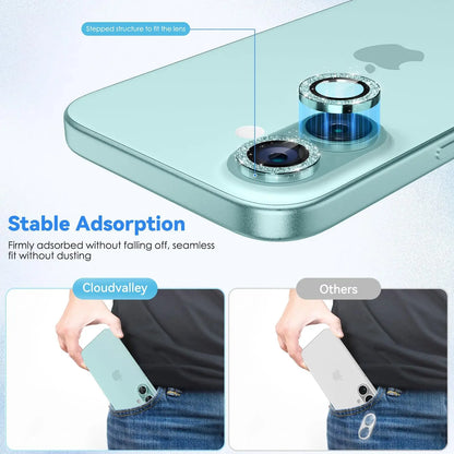 For IPhone 16 17/iPhone 16 Plus Camera Lens Protector Bling, [Glitter Decoration] Ultra-HD Tempered Glass Cover, Metal