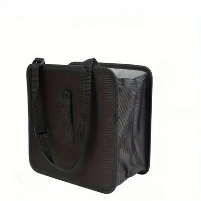 1pc Durable polyester fiber car trash can - Multi-functional folding hanging storage bag, zipper compartment, practical design
