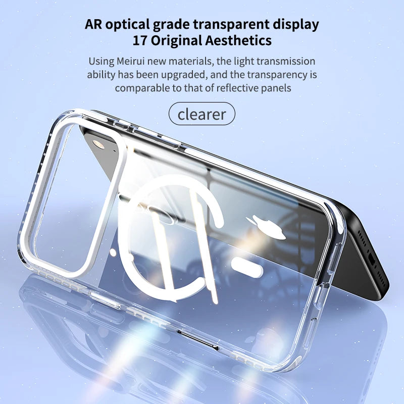 Luxury PE Striped Border Cover For Magsafe Magnetic Wireless Charge Clear Phone Case For iPhone 17 Air 16 E 15 14 13 12 Pro Max