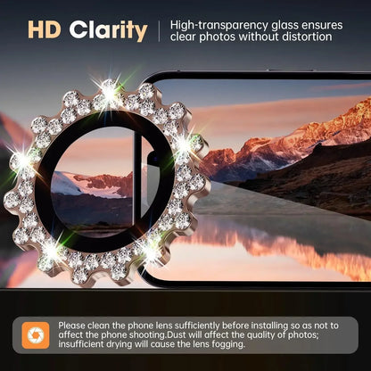 2-3Pcs Bling 3D Metal Gear Design Diamond Camera Lens Glass Protector For IPhone 16 17 Pro Max 15Pro 16Plus Case Friendly Rings