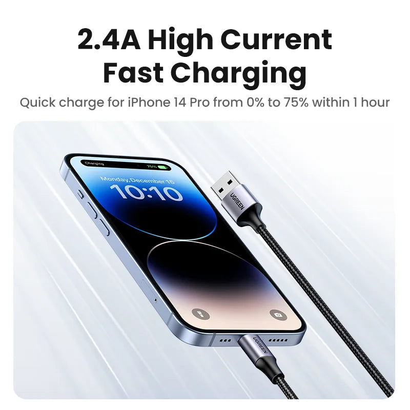 UGREEN MFi USB Lightning Cable for iPhone 2.4A Fast Charging USB A to Lighting Cables for iPad iPhone 11 13 12 14 Pro Max Cable
