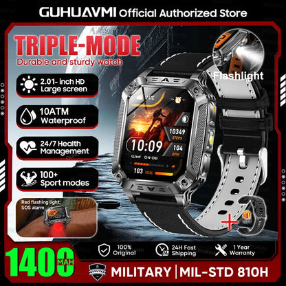 2026 New 1400mAh Large Battery Military Outdoor 2.01 inches Smart watch Men 10ATM Waterproof Bluetooth Call Sports Smart Watch