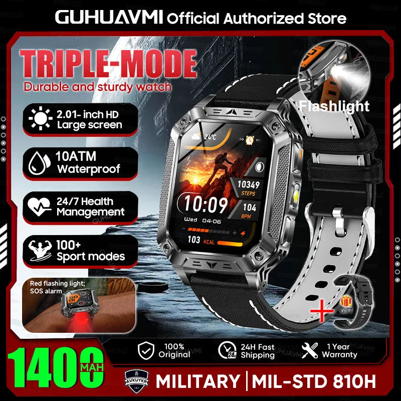 2026 New 1400mAh Large Battery Military Outdoor 2.01 inches Smart watch Men 10ATM Waterproof Bluetooth Call Sports Smart Watch