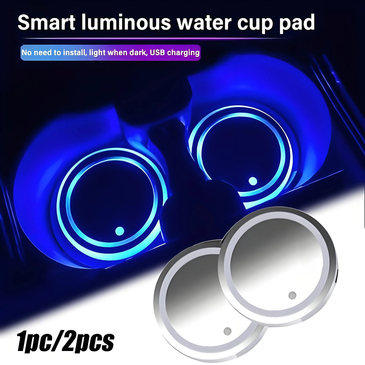 7Color RGB LED Car Cup Holder Coaster USB Rechargeable Light Sensor Atmosphere Lamp Breathing Neon Lamp LED Light Car Accessorie