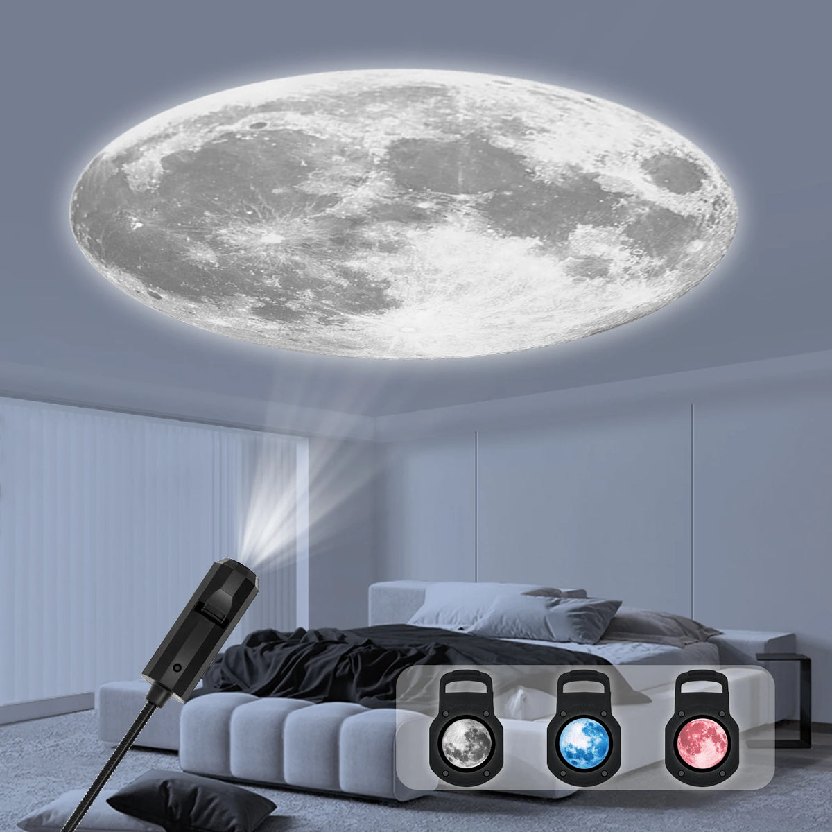 Three-Color Moon-Changeable Atmosphere Light, LED Starry Sky Projection Light, USB Interface Electronic Light