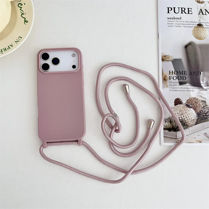 Crossbody Lanyard Cord Liquid Silicone Soft Phone Case for Apple IPhone 17 Air 16 15 14 Plus 13 Pro Max Matte Strap Candy Cover