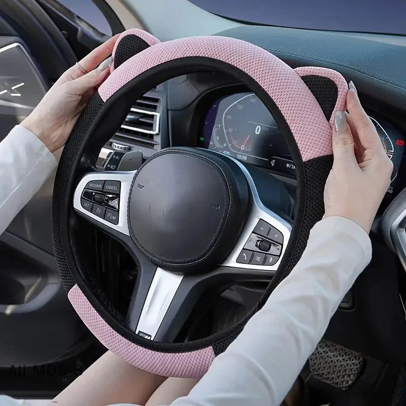 Cartoon Cat Ears Car Steering Wheel Cover Anti-slip Suitable For A Variety Of Models Sweat-absorbent Breathable Wear-resistant
