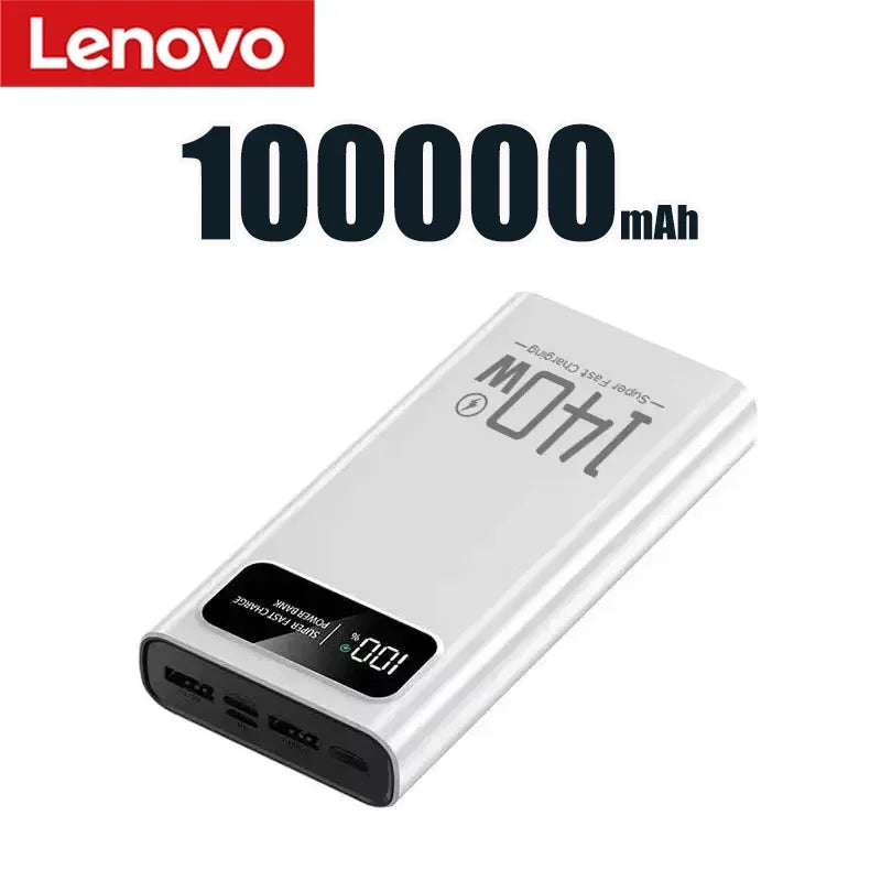 Lenovo 500000mAh 140W Power Bank Super Fast Charging High Capacity Digital Display Battery Pack Powerbank for iPhone Samsung