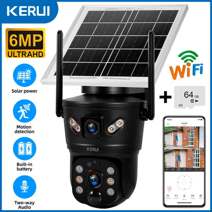 KERUI Outdoor Waterproof 6MP 4G SIM WIFI Solar Camera Dual Lens Camera Solar Panel Home Security CCTV Video Surveillance V380pro