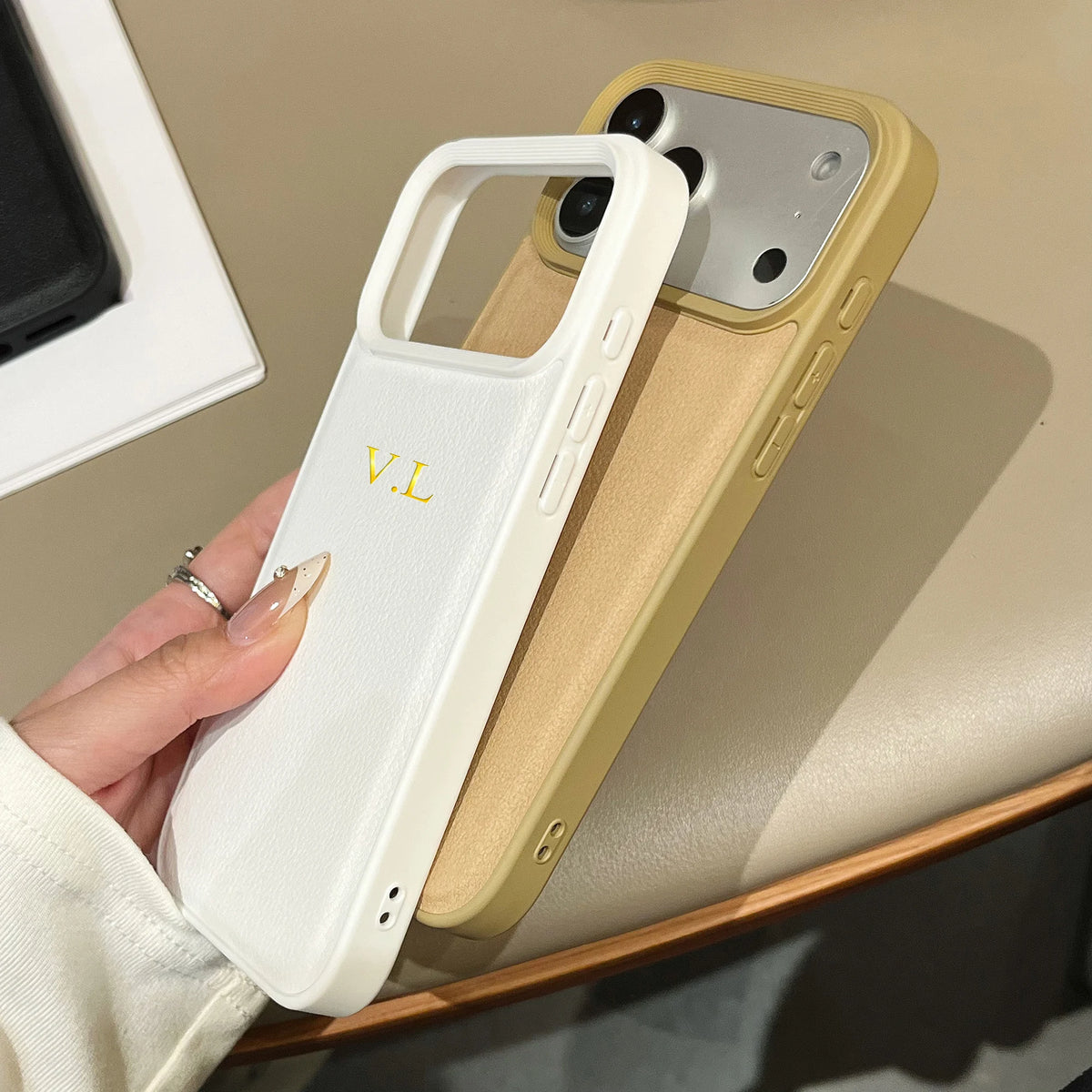 Personalized Luxury Faux Leather Custom Name Case for iPhone13 14 15 16 17 18Pro Max Plus Air Hot Gold Foil Embossed DIY Letters