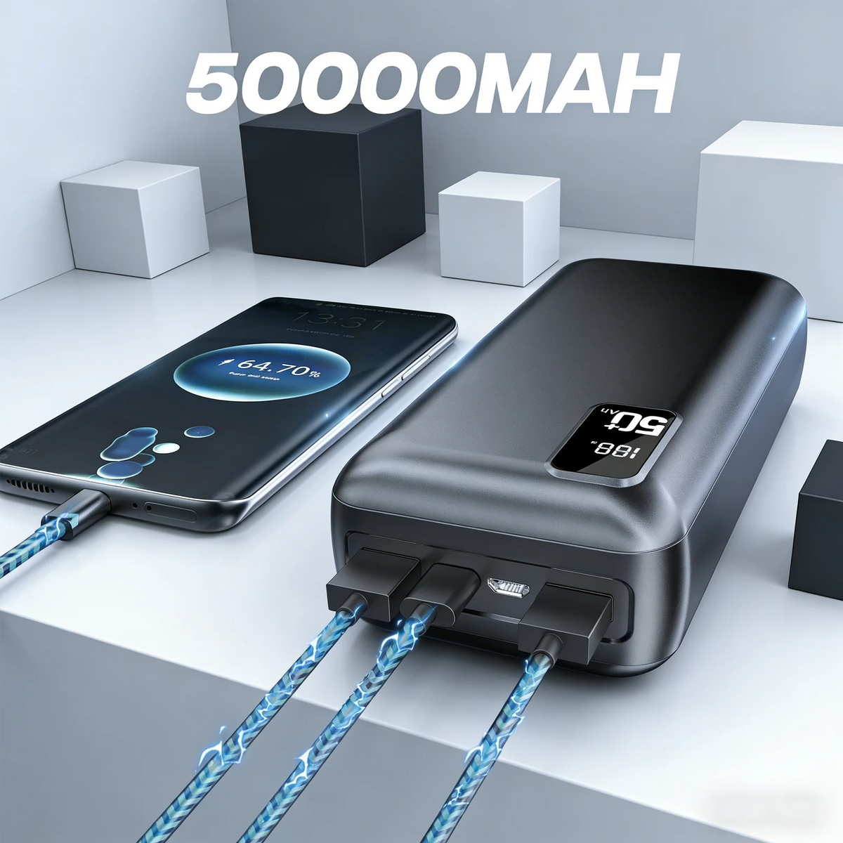 Hganus 22.5W Power Bank 50000mAh QC PD3.0 Fast Charging Powerbank Portable Charger External Battery For iPad IPhone17 Xiaomi