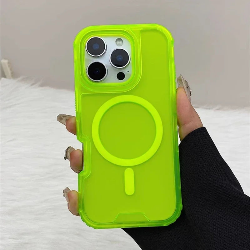 Trendy 3IN1 Magnetic Shockproof Case for IPhone 17 16 15 14 13 12 Pro Max Frosted Slim Clear Translucent Wireless Charging Cover