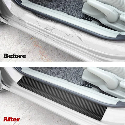 4pcs Thick Car Door Plate Protective Stickers Carbon FiberLeather Car Sticker Sill Scuff Cover Anti Scratch Decal