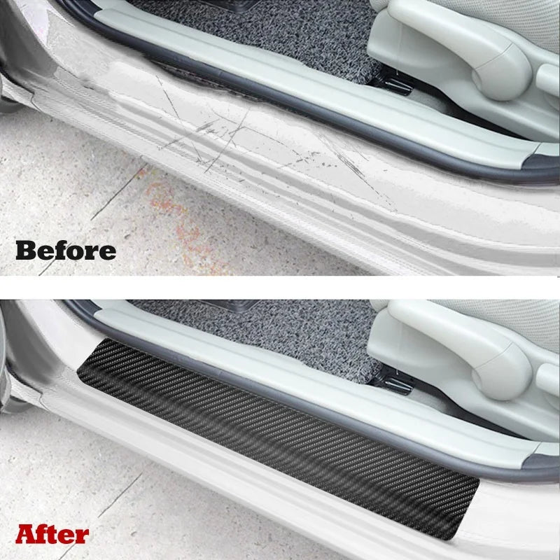 4pcs Thick Car Door Plate Protective Stickers Carbon FiberLeather Car Sticker Sill Scuff Cover Anti Scratch Decal