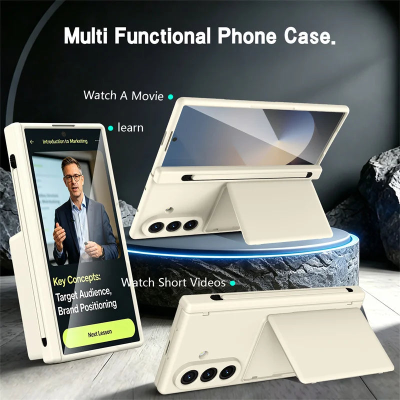 Hinge Wallet Card Slot Bracket Phone Case For Samsung Galaxy Z Fold 8Ultra 7 6 5 With Screen Glass Protect Film S Pen Slot Cover