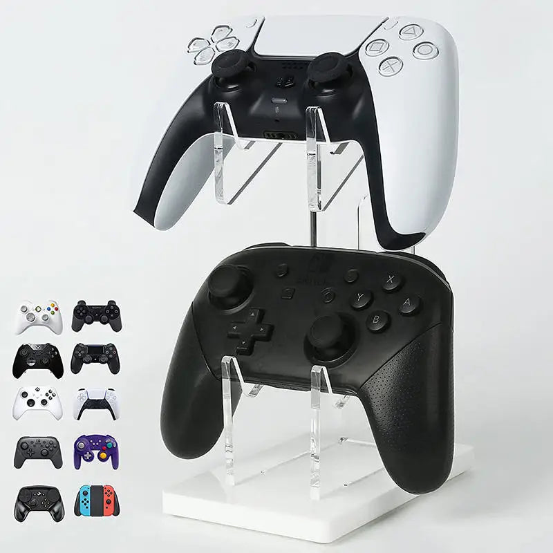 Universal 2-Tier Gaming Controller And Headphone Stand Sturdy Desktop Organizer Clear Acrylic Gamepad Display Holder