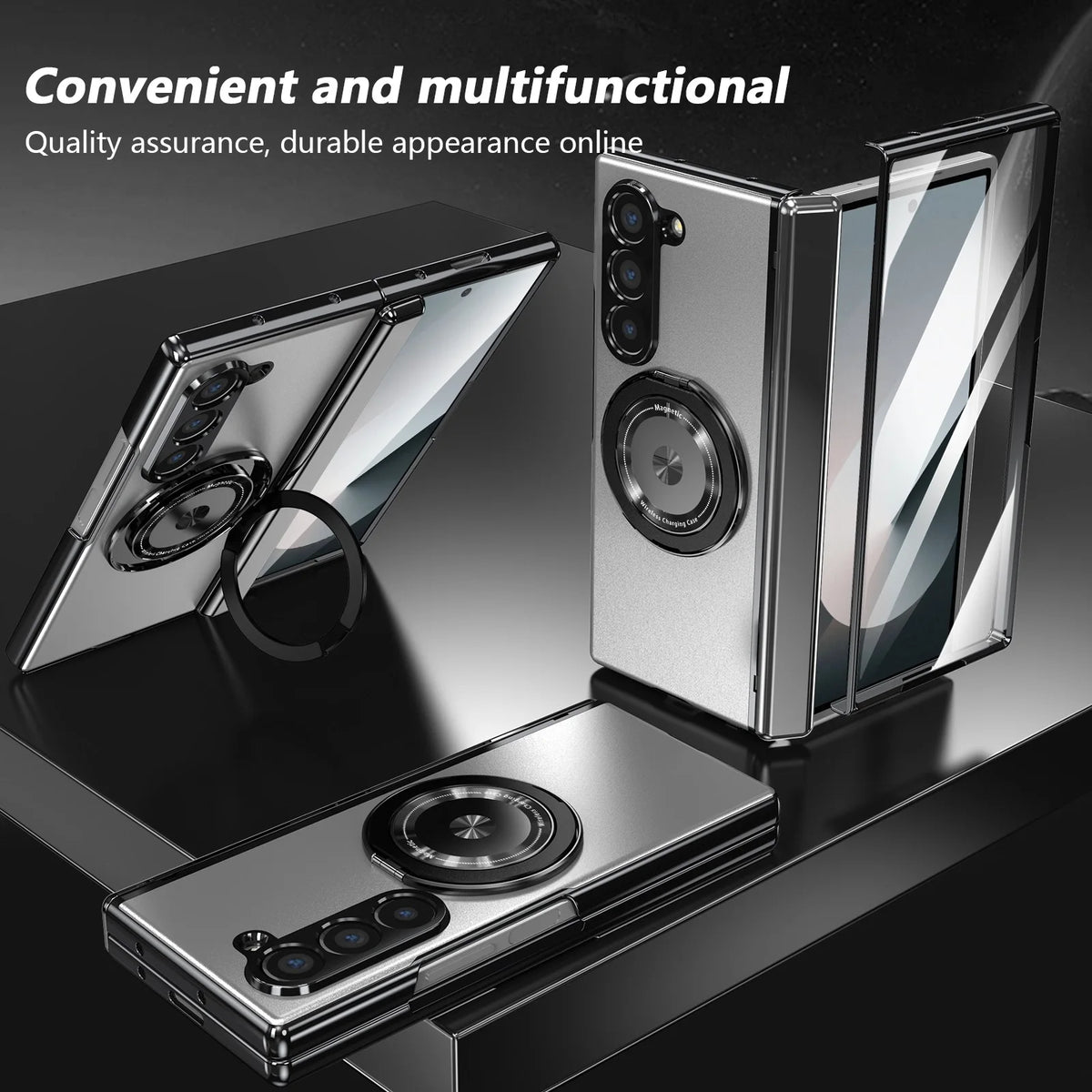 Aluminum Alloy Back Cover Phone Case for Samsung Galaxy Z Fold 8 Ultra 7/6/5/4 with 360° Rotating Ring Kickstand,Hinge Protector