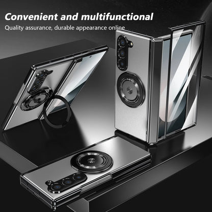 Aluminum Alloy Back Cover Phone Case for Samsung Galaxy Z Fold 8 Ultra 7/6/5/4 with 360° Rotating Ring Kickstand,Hinge Protector
