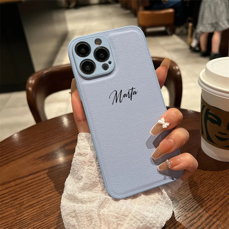 15 16 17 18Pro Max Case DIY Name Personalised Customized Leather Luxury Cover For iPhone 11 12 13 14 15 16 17 Air 18Pro Max Gift