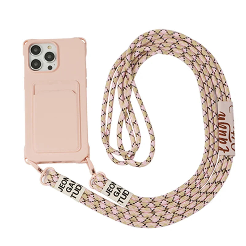 Strap Case For iPhone 17 Pro Max 16 15 14 12 11 13 Mini Plus Air Shockproof Silicone Card Slot Crossbody Necklace Lanyard Cover