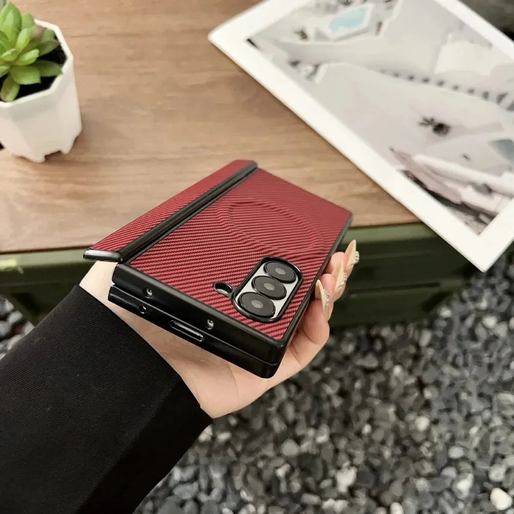 High End Carbon Fiber PU Hinge For MagSafe Phone Case For Samsung Galaxy Z Fold 8 Ultra 7 6 5 4 Magnetic Wireless Charging Cover