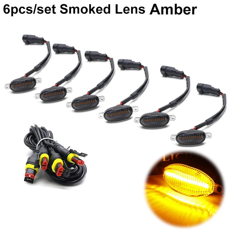 Universal Smoked Lens Amber / White LED Car Front Grille Clearance Marker Light Assemblies W/ Wiring Harness Kit For Truck SUV