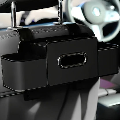 Car Seat Backrest Storage Box with Tissue Box and Adjustable Hook, Convenient for Placing Snacks and Drinks, Easy to Install