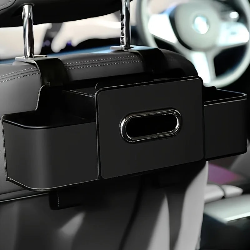 Car Seat Backrest Storage Box with Tissue Box and Adjustable Hook, Convenient for Placing Snacks and Drinks, Easy to Install