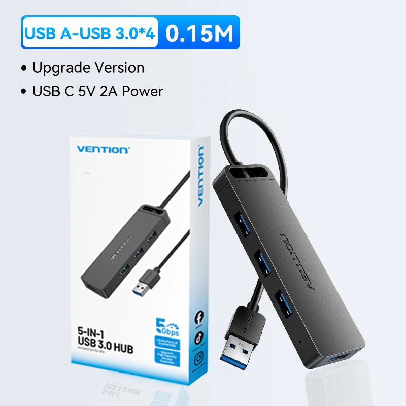 Vention USB 3.0 Hub 4 Ports 5Gbps High Speed USB Multi HUB Splitter Mouse Adapter SDD Hard Disk for MacBook Lenovo Dell Laptop