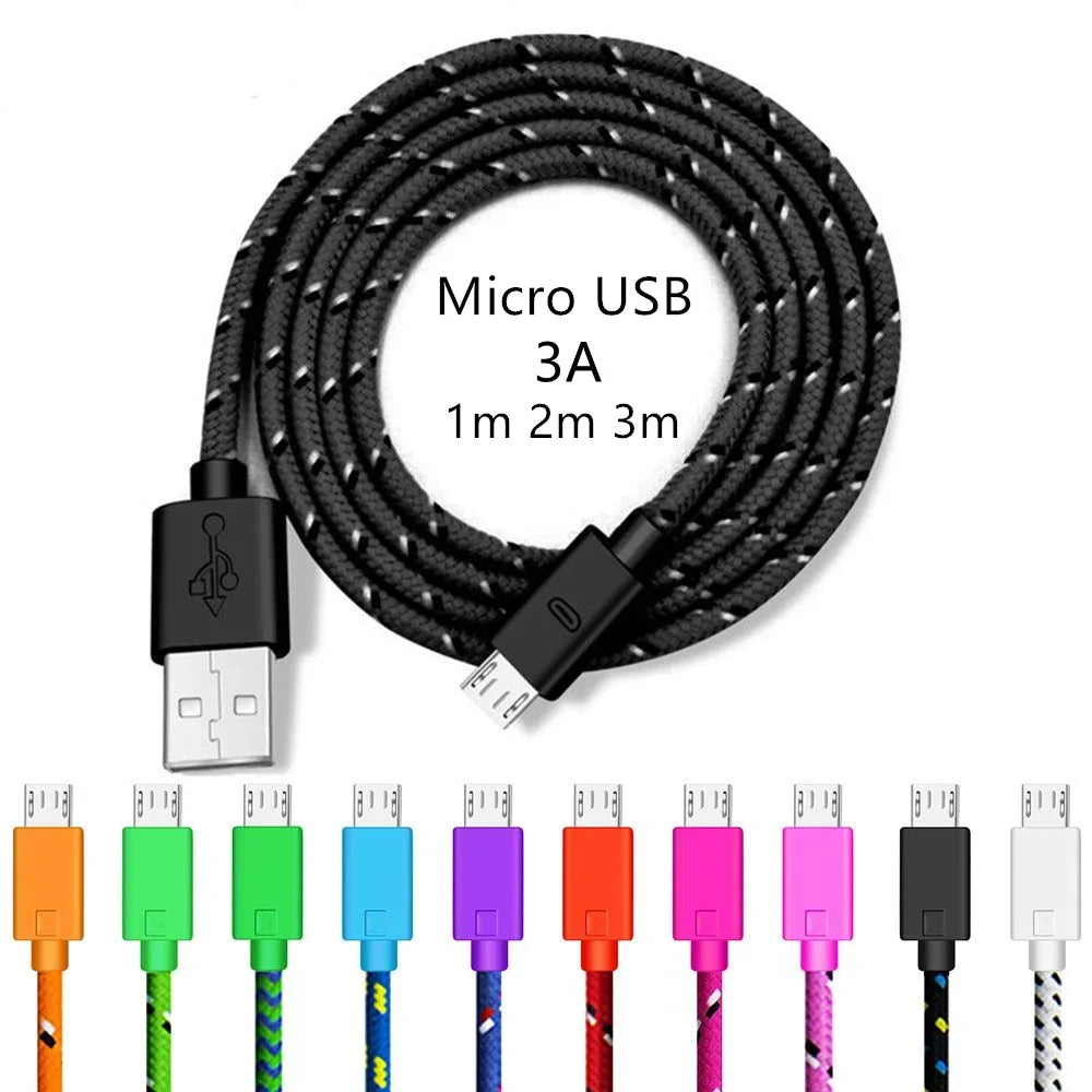 1M/2M/3M Micro USB Fast Charging Cable For Xiaomi Android Mobile Phone Data Sync Cable For Samsung Micro USB Charger Wire V8