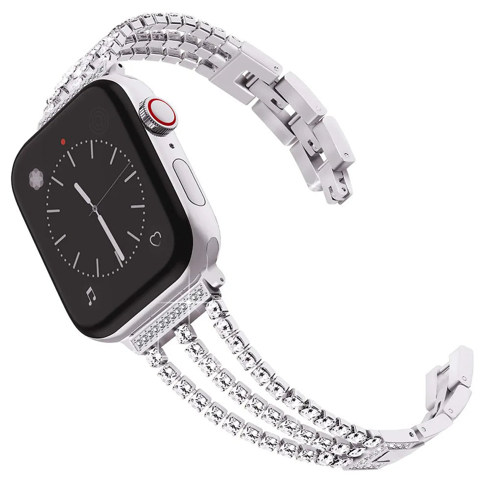Metal Chain-styled Watch Strap for All Range of Apple Watch Series Diamond-encrusted Chain Stainless Steel Watch Band