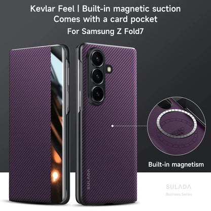 Carbon Fiber Pattern Leather Magnetic Phone Case For Samsung Galaxy Z Fold 7 6 5 4 Business Window View Wireless Charging Cover
