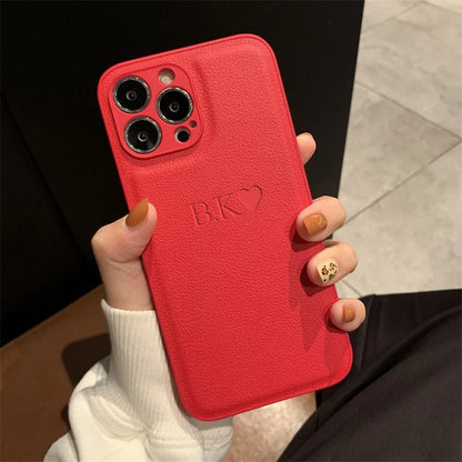 Personalised Initials Name Letters Leather Case For iPhone 12 13 11 14 15 16 17 18Pro Max 17Air Shockproof Custom Engraved Cover