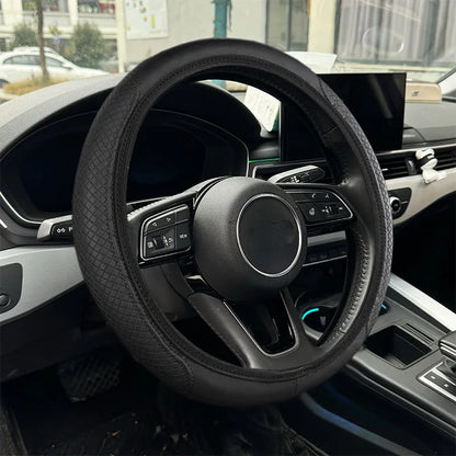 PU Leather Steering Wheel Cover 15\"/38CM Universal Fit Anti-Slip Car Steering Protector With Good Grip Install Easily Interior Accessories Auto Steering Protector