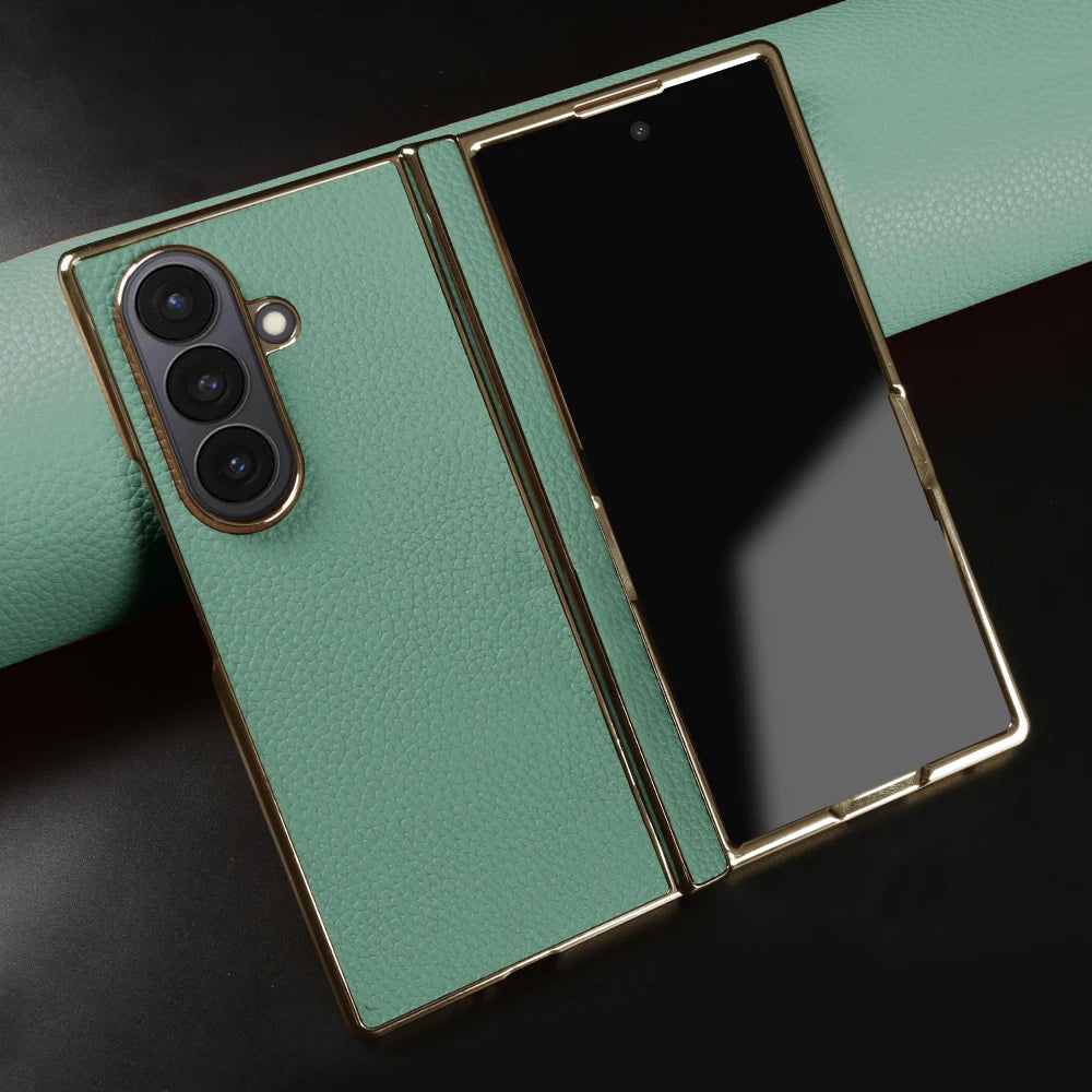 Lychee Genuine Leather Case For Samsung Galaxy Z Fold 8 6 5 4 Fold8 Ultra 8wide Fold7 Fold5 Fold6 Phone Cases Cover Funda Coque