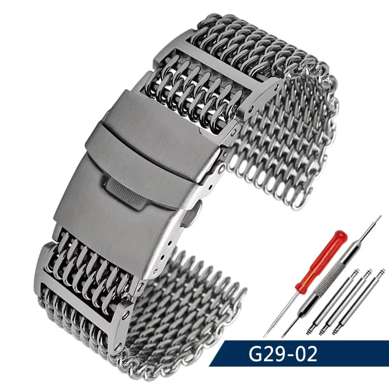 20/22/24mm Steel Dive Shark Mesh for Milanese Watch Bracelet Strap Band Weaving Double Snap Strap for Breitling Omega